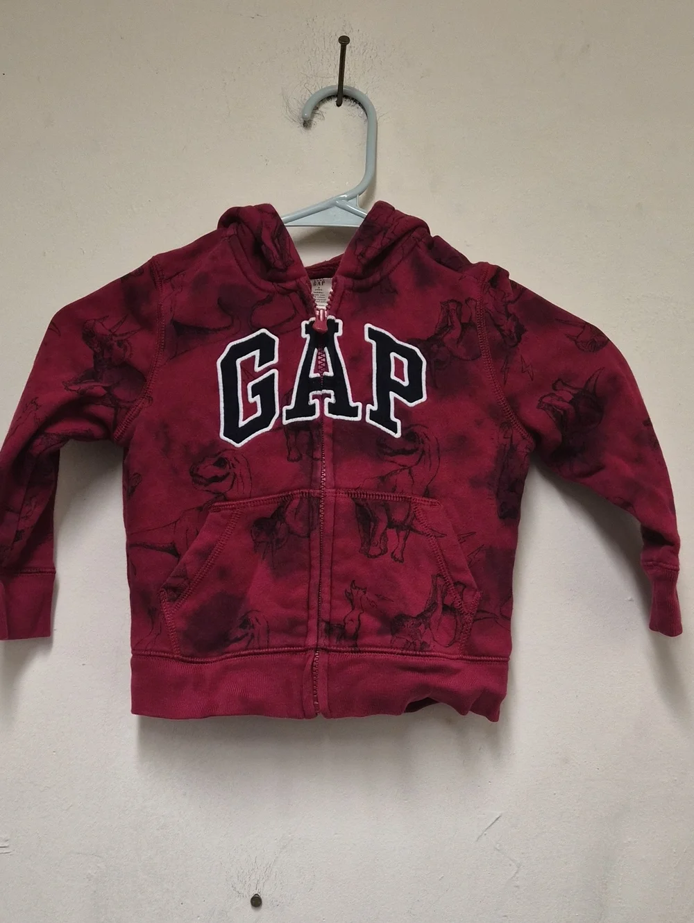 GAP Kids Maroon Animal-Print Zip Hoodie Size 3